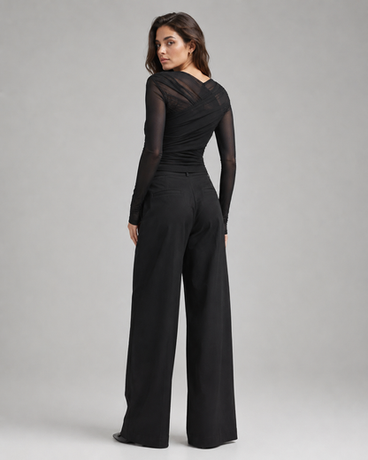 Effortless Allure | Women's Cropped Mesh Top with Sheer Sleeves | Stylish Going Out Top for Chic Evenings 6