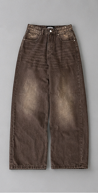 Men's Loose Denim Matcha Jeans – Wide Leg Design with Matcha Green Washed Gradient