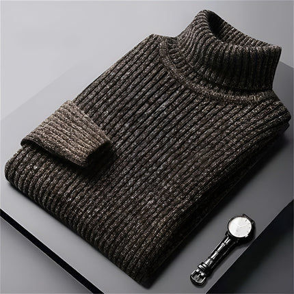 Men's Nylon Ribbed Turtleneck Sweater – Straight Cut for Autumn and Winter