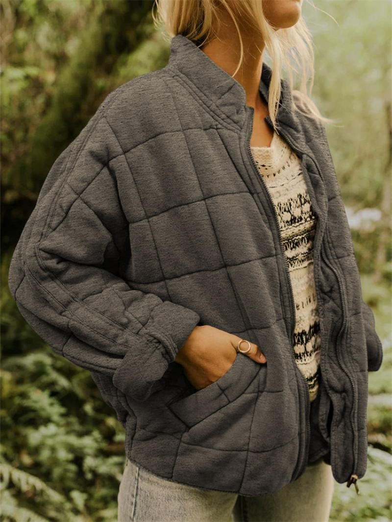 Quilted Jacket | Zip Front Casual Layer with Stand Collar for Stylish Comfort 1