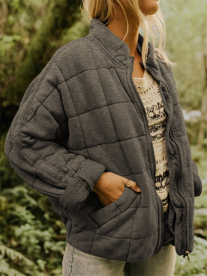 Quilted Jacket | Zip Front Casual Layer with Stand Collar for Stylish Comfort 1