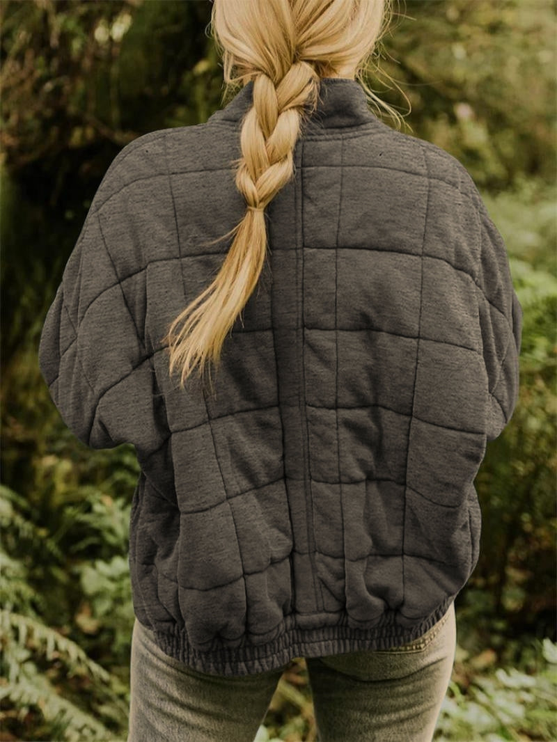 Quilted Jacket | Zip Front Casual Layer with Stand Collar for Stylish Comfort 2