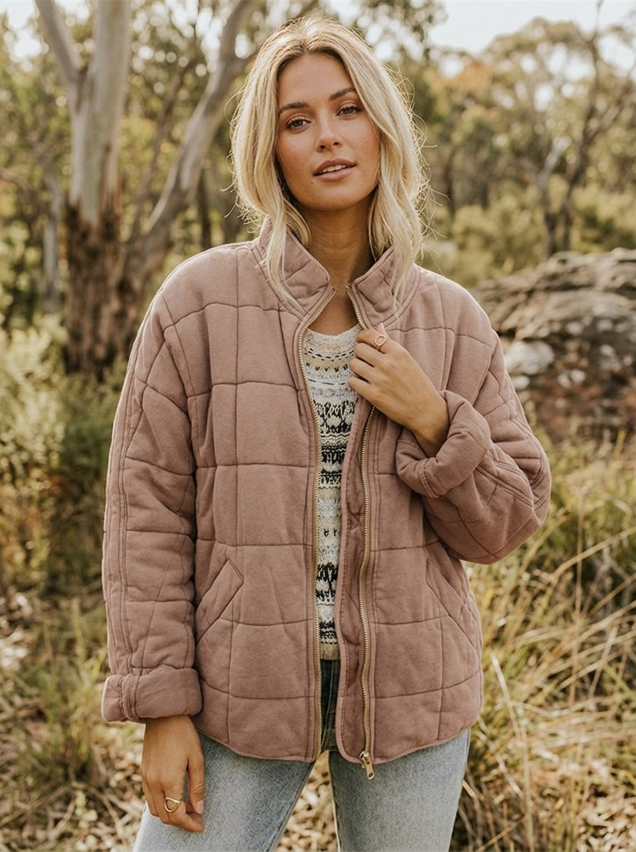 Quilted Jacket | Zip Front Casual Layer with Stand Collar for Stylish Comfort 6