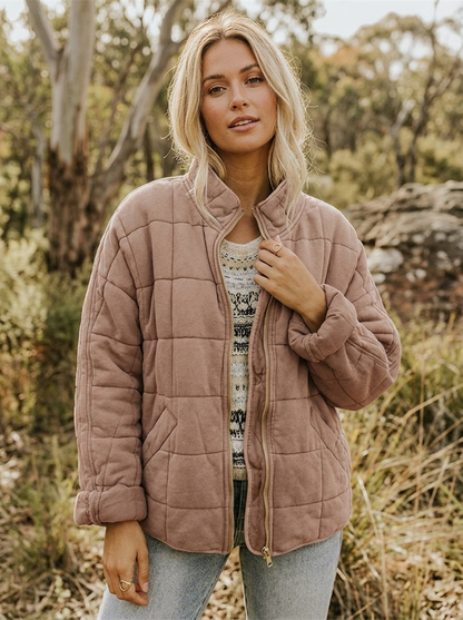 Quilted Jacket | Zip Front Casual Layer with Stand Collar for Stylish Comfort 6