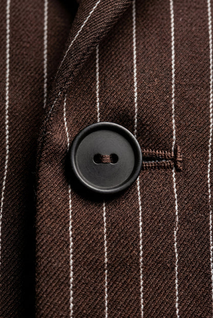 Women's Brown Pinstripe Blazer – Tailored Fit with Notched Lapel and Contrast Cuffs 2