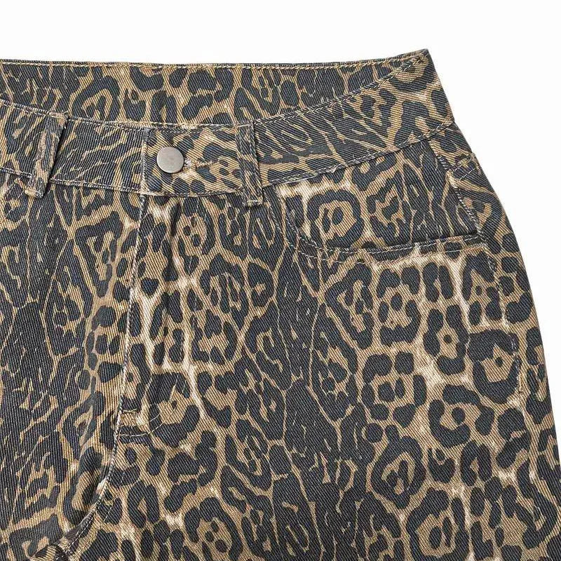 Women's Denim Baggy Jeans | High-Waist Retro Leopard Print Trousers 4