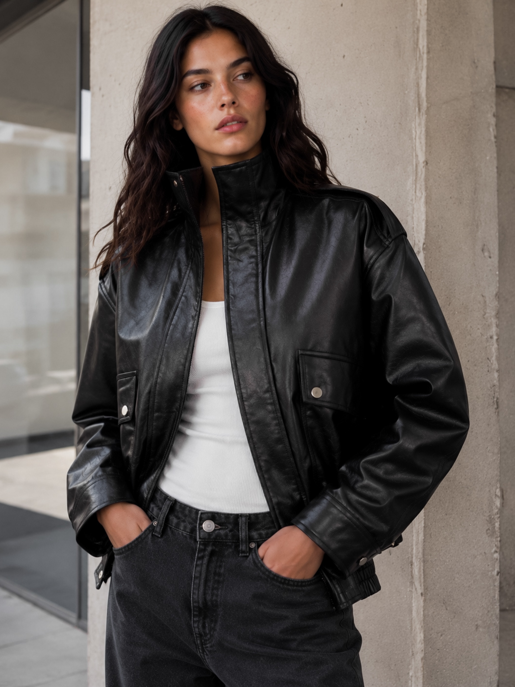 Women's Eco-Leather Quilted Jacket | Oversized Stylish Winter Coat 1