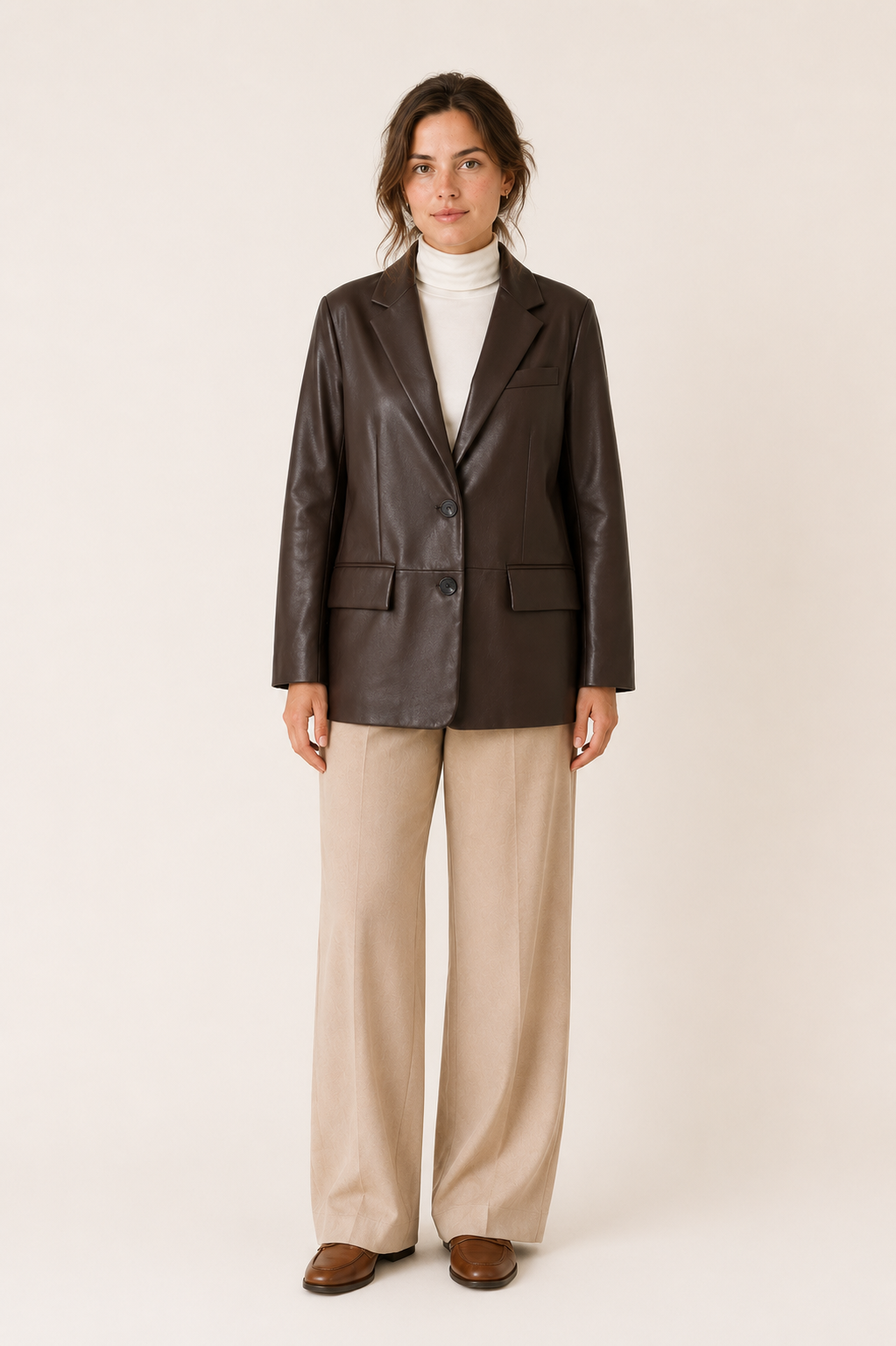 Women's Faux Leather Blazer – Relaxed Silhouette with Button-Front Closure 5