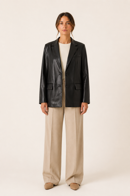 Women's Faux Leather Blazer – Relaxed Silhouette with Button-Front Closure 6