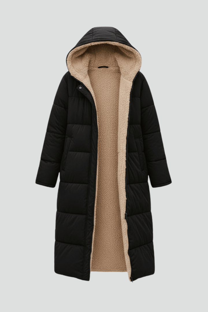 Hooded Longline Black Puffer Jacket | Ultra Warm & Lightweight Winter Coat for Women 2