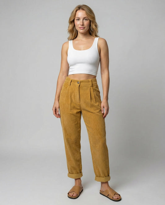 Women's Premium Corduroy Trousers – High Elastic Waistband