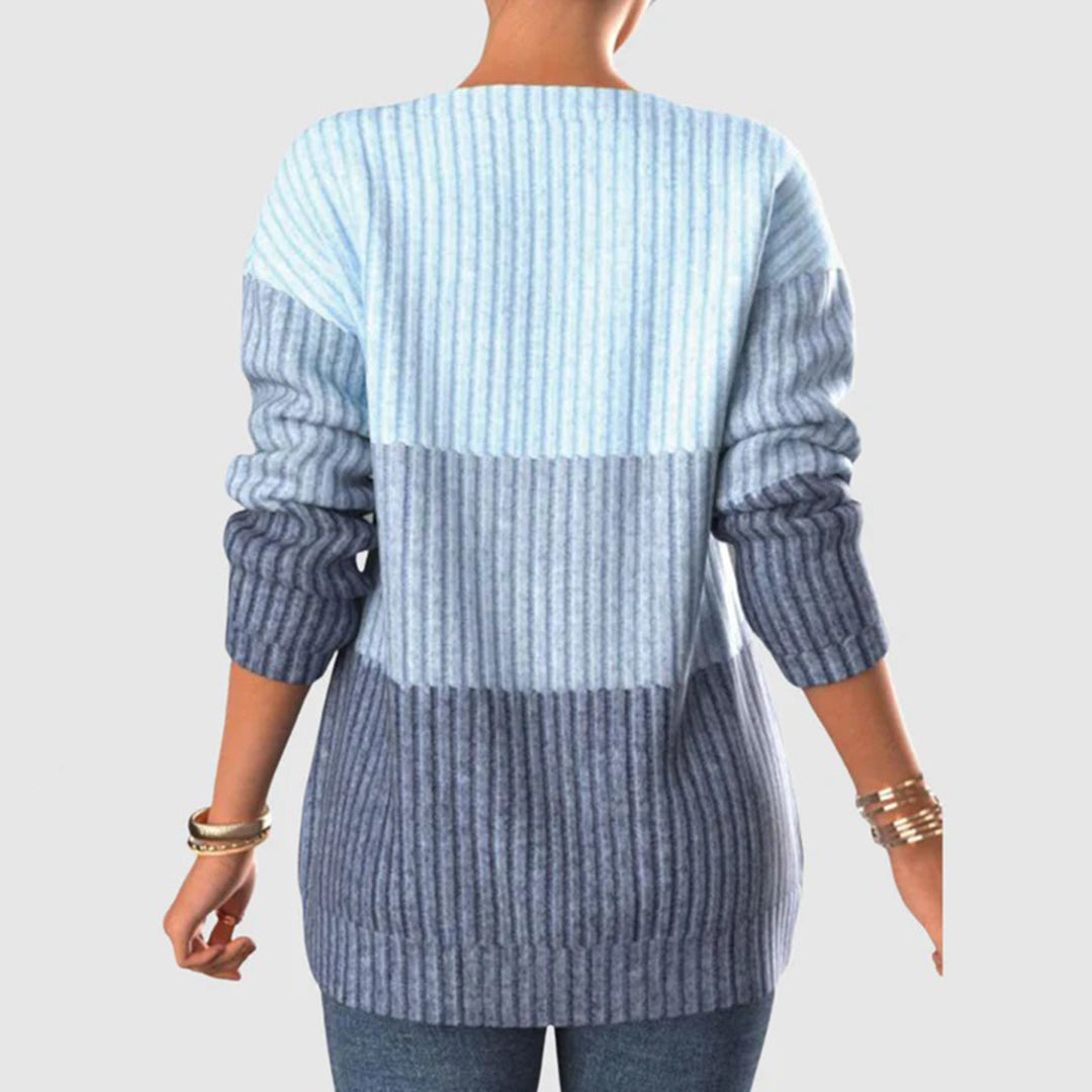 Women's Ribbed Knit Sweater – Roomy Fit with Zipper Neckline
