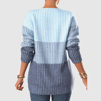 Women's Ribbed Knit Sweater – Roomy Fit with Zipper Neckline