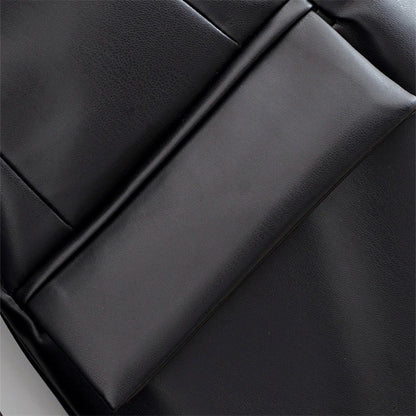 Women's Slim Fit Black Faux Leather Suit Jacket – One Button Closure with Flip Pocket