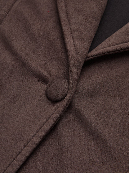 Women's Suede Effect Jacket – Belted Shawl Collar – Regular Fit, Long Sleeve