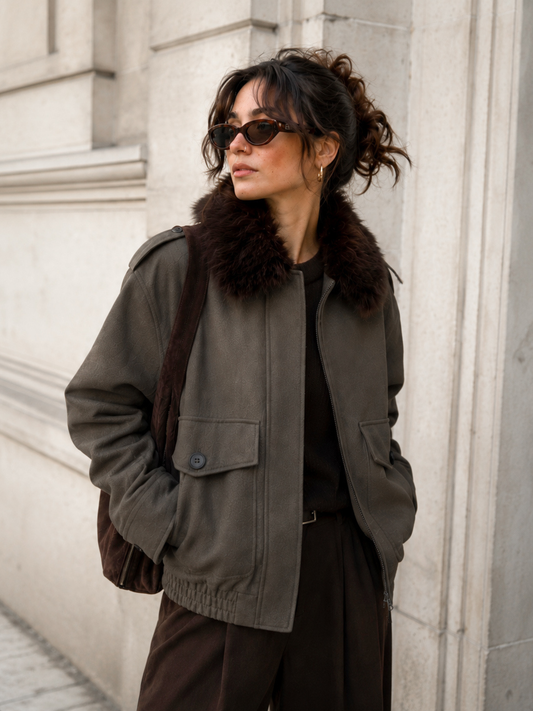 Women's Suede Effect Jacket | Elegant Removable Collar Outerwear | Stylish Winter Coat 0