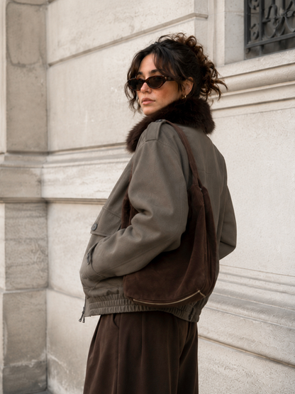Women's Suede Effect Jacket | Elegant Removable Collar Outerwear | Stylish Winter Coat 1