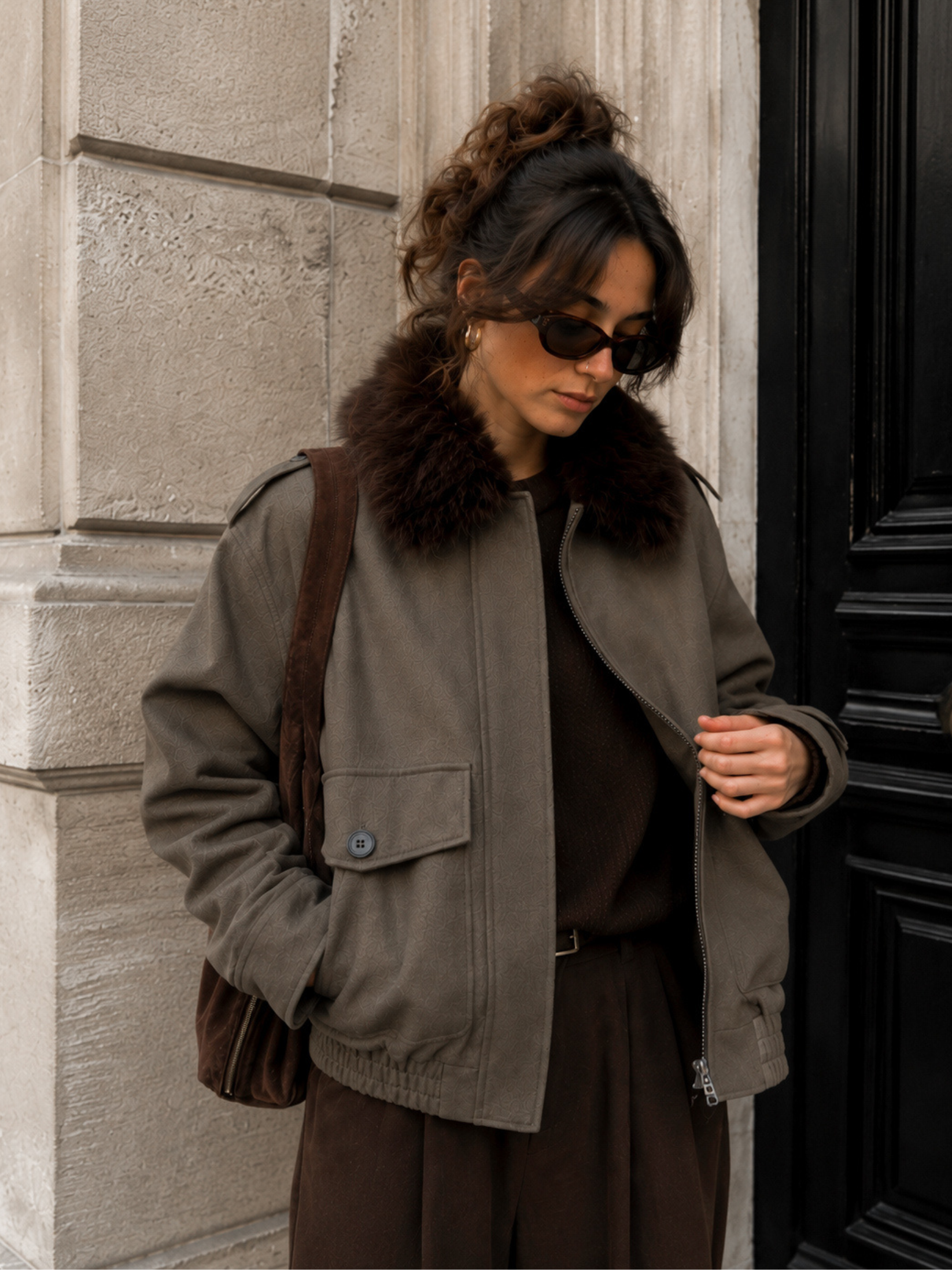 Women's Suede Effect Jacket | Elegant Removable Collar Outerwear | Stylish Winter Coat 2