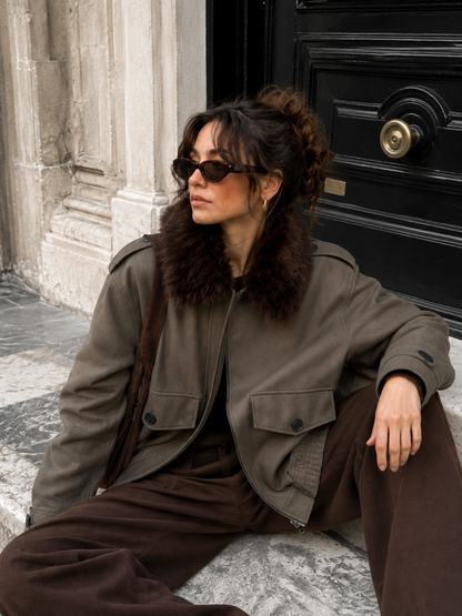 Women's Suede Effect Jacket | Elegant Removable Collar Outerwear | Stylish Winter Coat 3