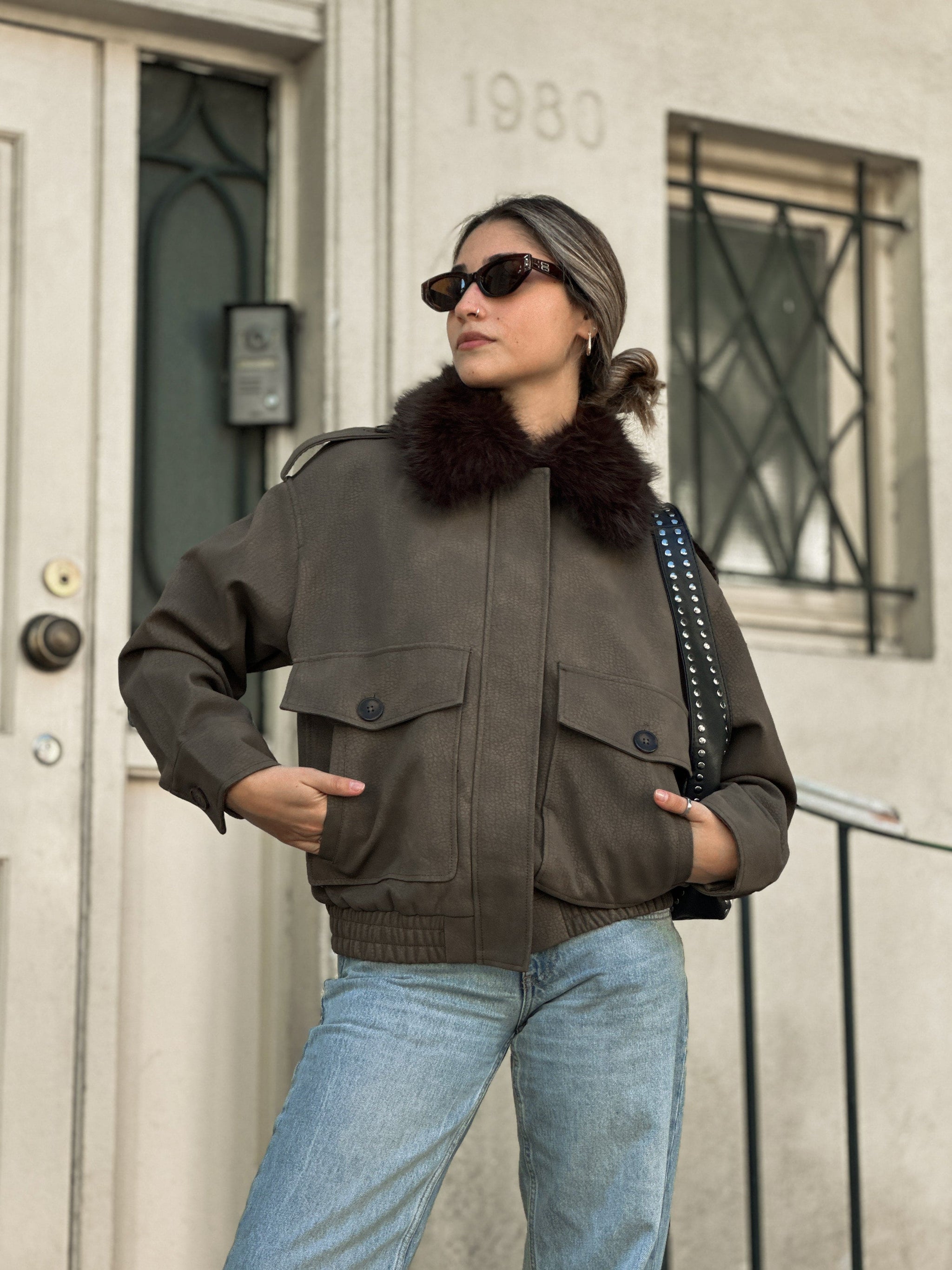 Women's Suede Effect Jacket | Elegant Removable Collar Outerwear | Stylish Winter Coat 4