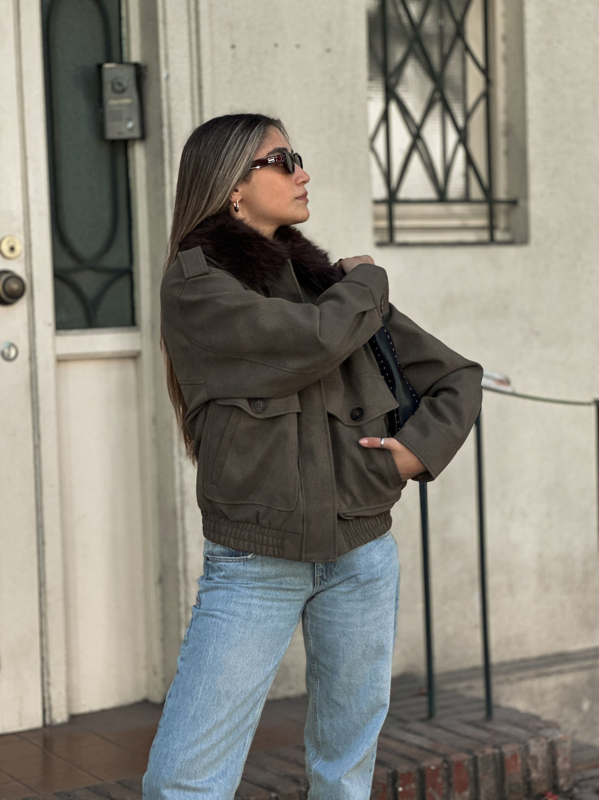 Women's Suede Effect Jacket | Elegant Removable Collar Outerwear | Stylish Winter Coat 5