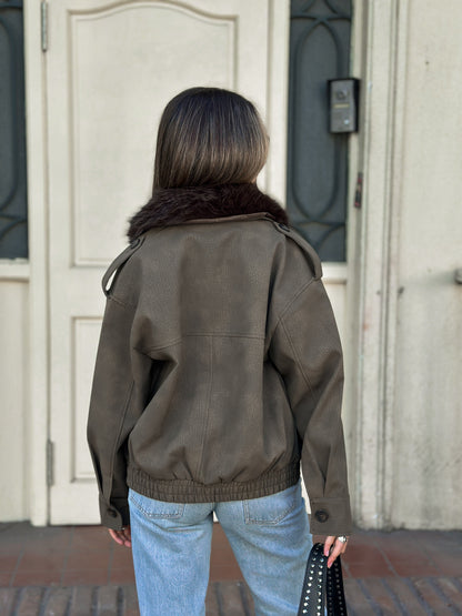 Women's Suede Effect Jacket | Elegant Removable Collar Outerwear | Stylish Winter Coat 6