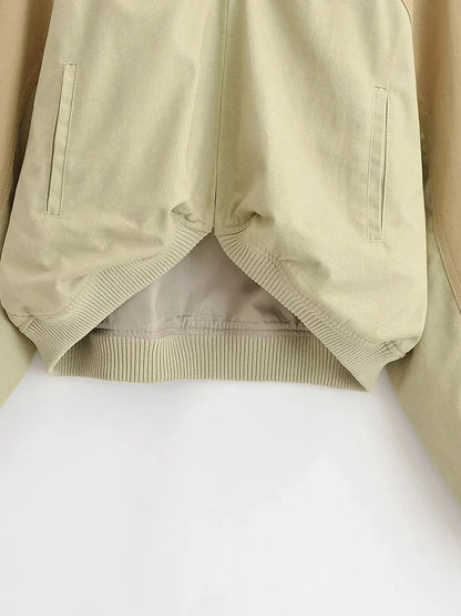 Women's Vintage Cropped Bomber Jacket – Long Sleeve with Zipper Closure