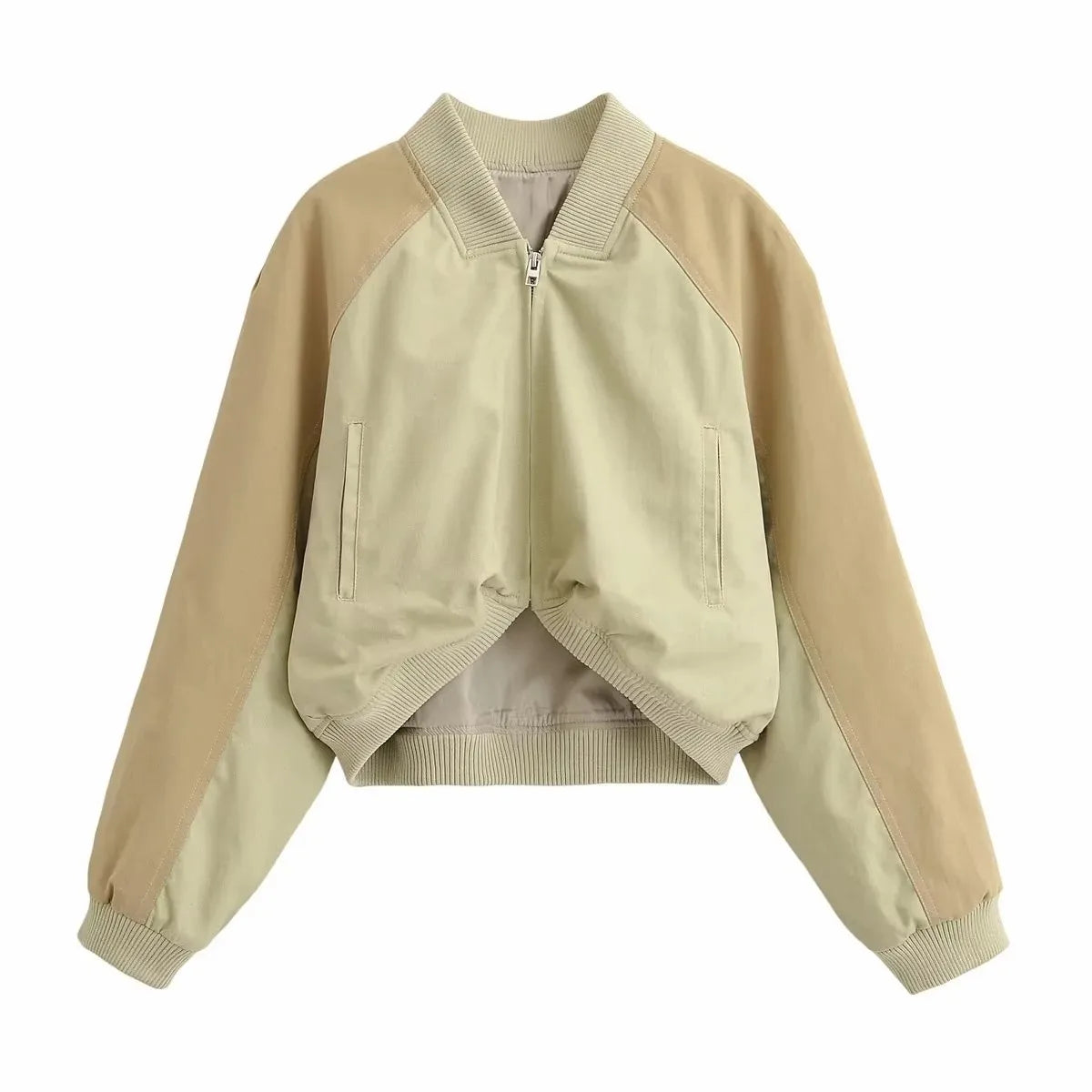 Women's Vintage Cropped Bomber Jacket – Long Sleeve with Zipper Closure