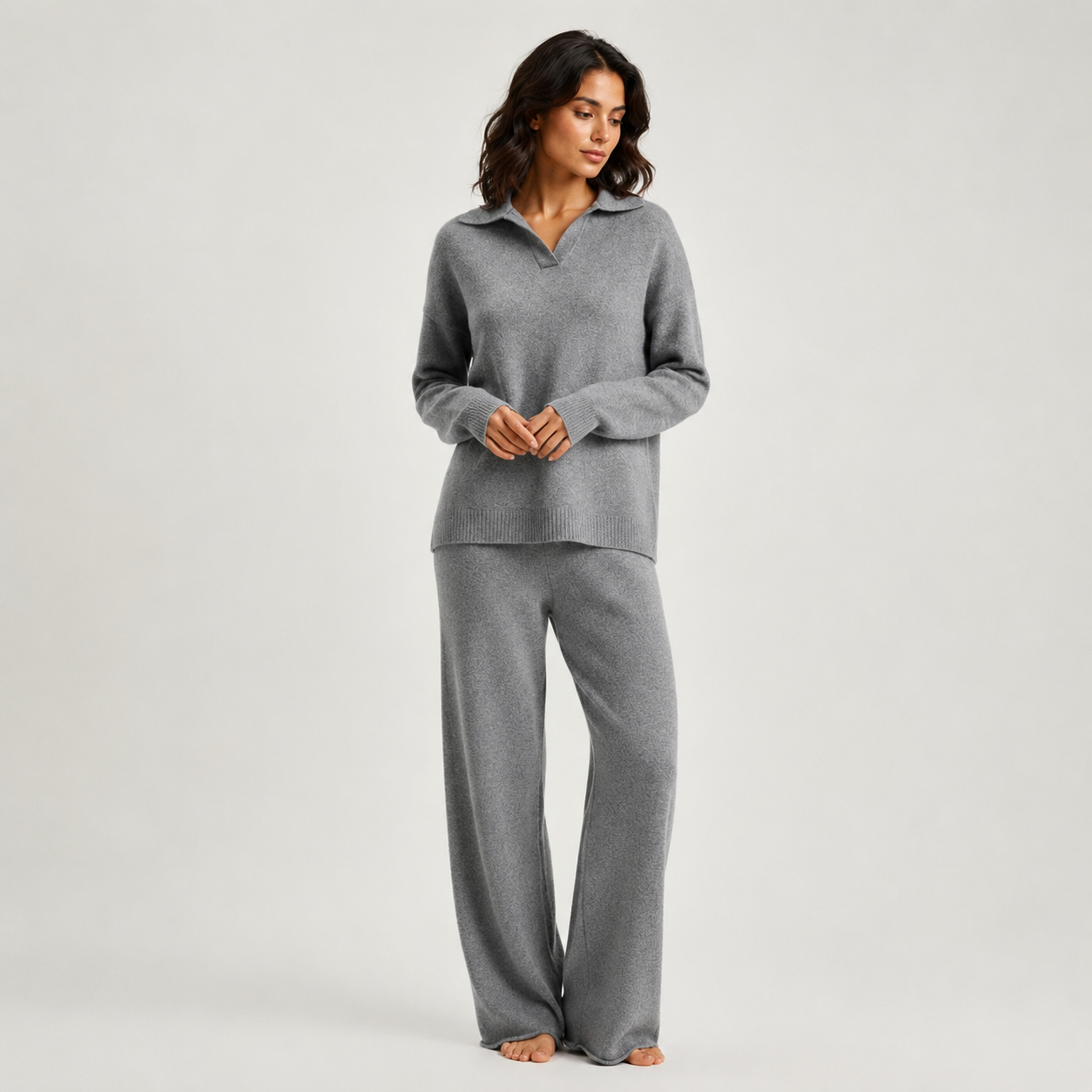 Luxe Knit Lounge Set | Soft Two-Piece Outfit with Elegant Collar | Comfortable Style for Everyday Relaxation