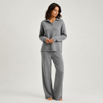 Luxe Knit Lounge Set | Soft Two-Piece Outfit with Elegant Collar | Comfortable Style for Everyday Relaxation