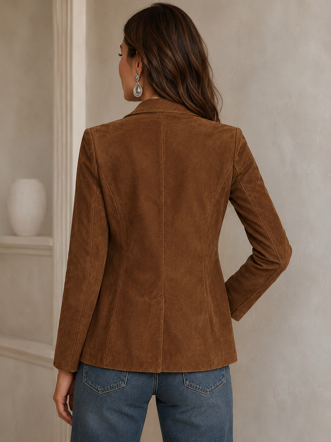 Suede Jacket | Women's Notch Lapel Blazer with Patch Pockets | Casual Layer for Everyday Style 