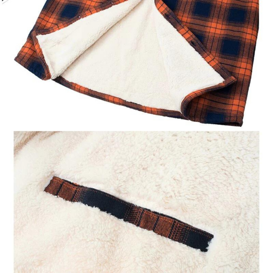 Men's Sherpa Lined Plaid Jacket – Button-Down Closure with Chest Pockets