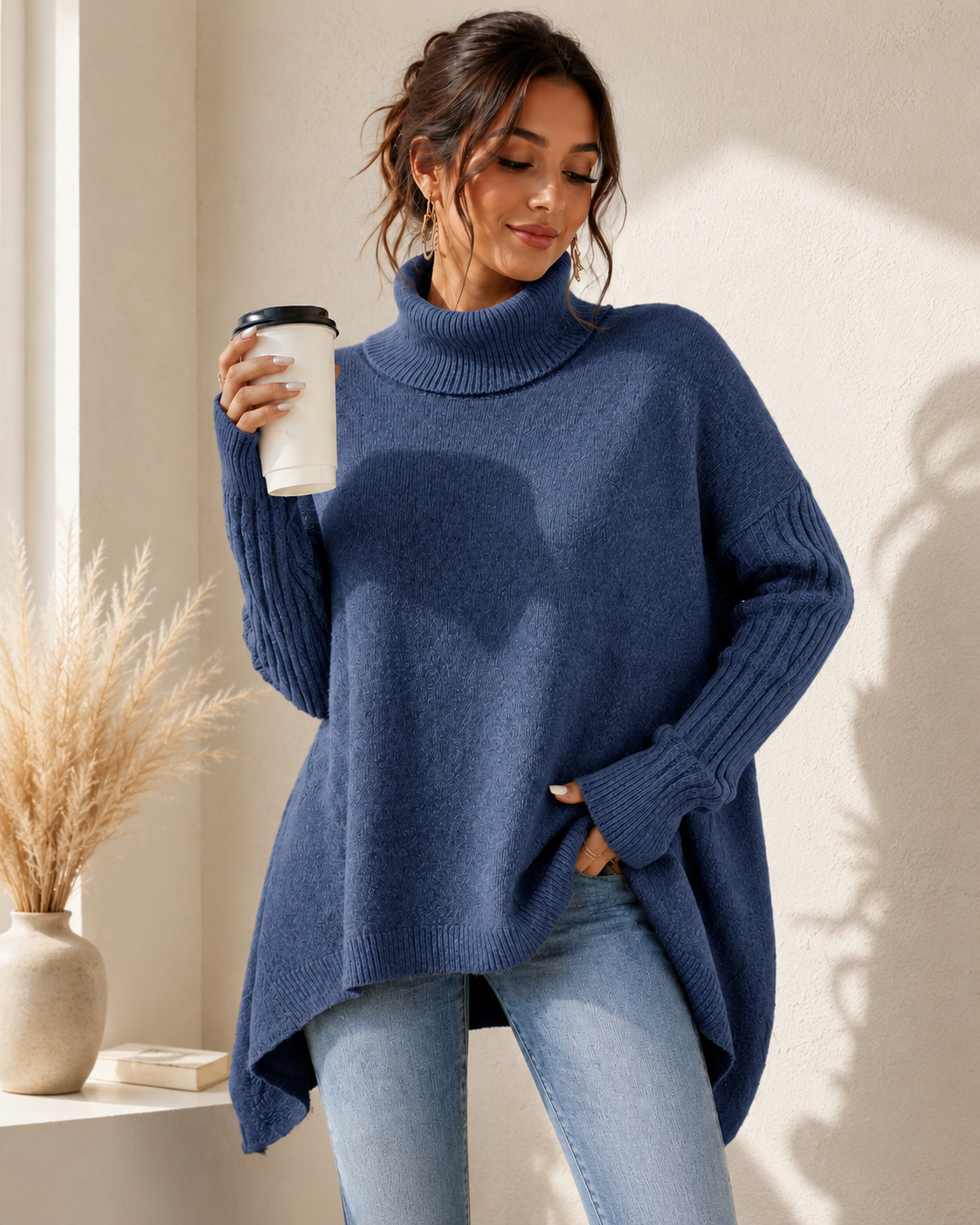 Cozy Layers Cashmere Sweater for Women with Oversized Turtleneck | Soft, Relaxed Fit for Ultimate Warmth