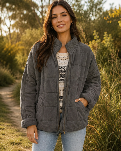Quilted Jacket | Zip Front Casual Layer with Stand Collar for Stylish Comfort 1