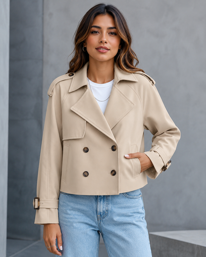 Women's Cropped Double-Breasted Trench Coat