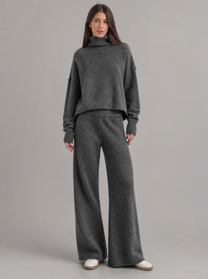 Women's Knit Lounge Set with Turtleneck & Wide-Leg Pants