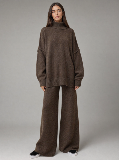 Women's Knit Lounge Set with Turtleneck & Wide-Leg Pants