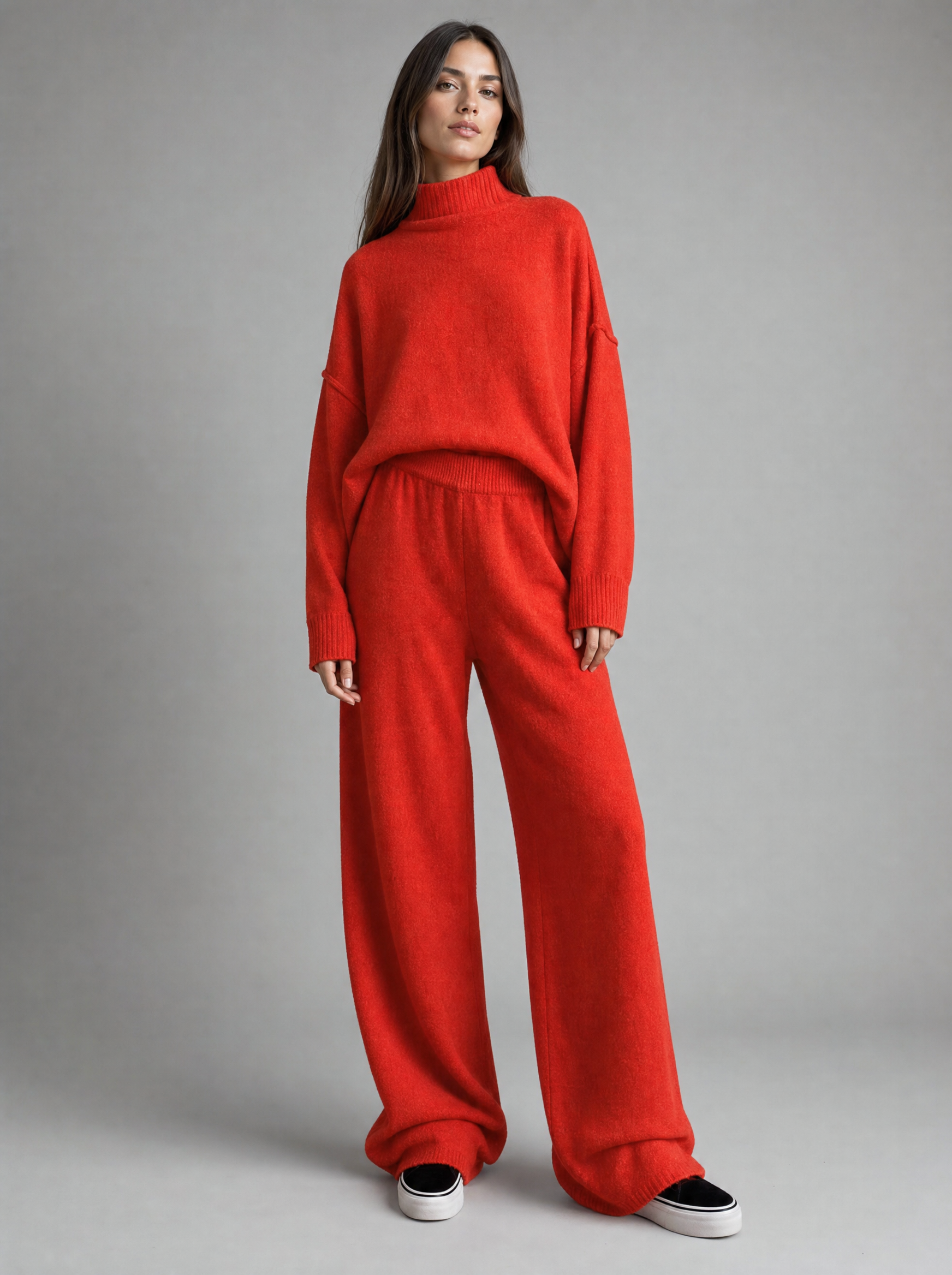 Women's Knit Lounge Set with Turtleneck & Wide-Leg Pants