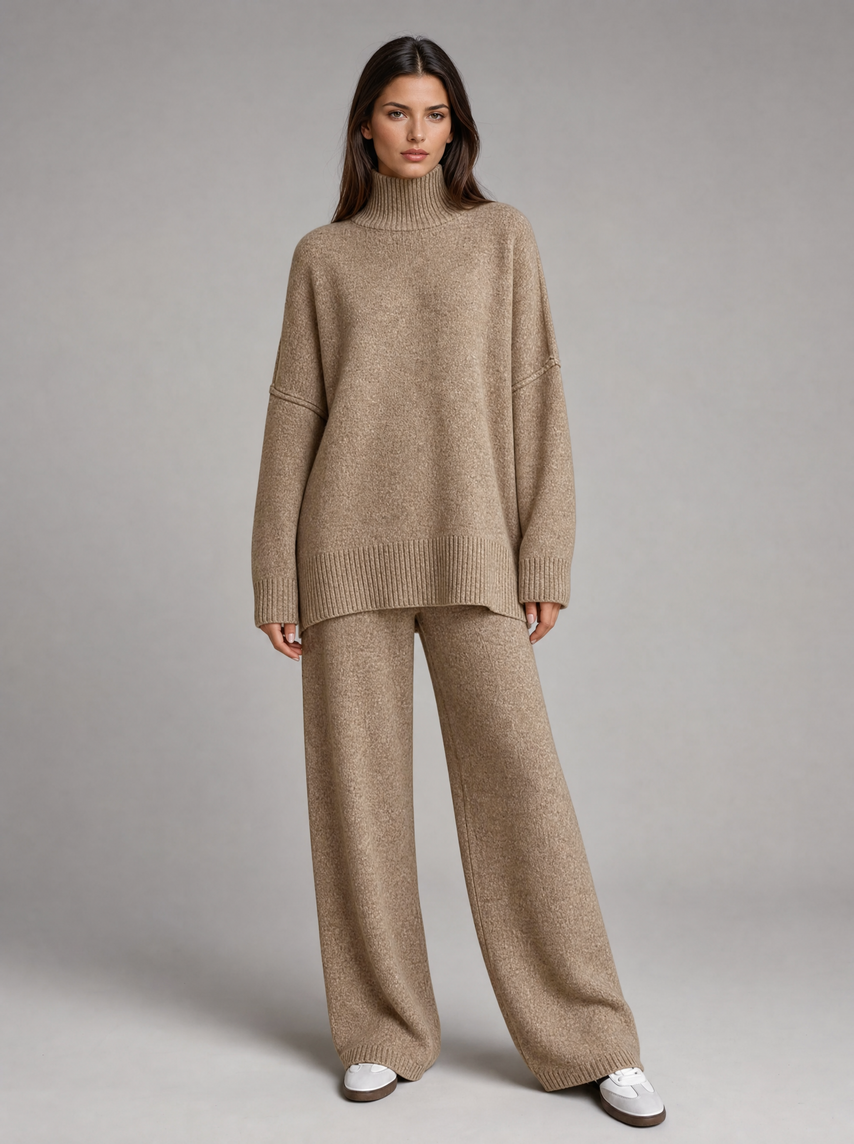 Women's Knit Lounge Set with Turtleneck & Wide-Leg Pants