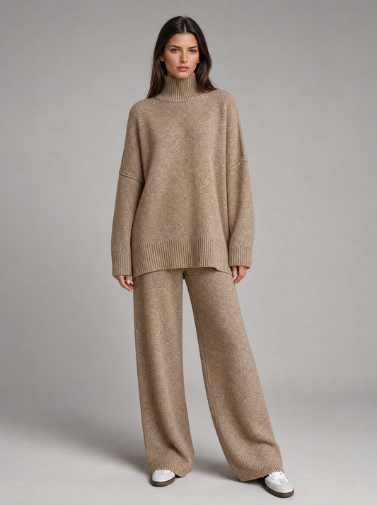 Women's Knit Lounge Set with Turtleneck & Wide-Leg Pants