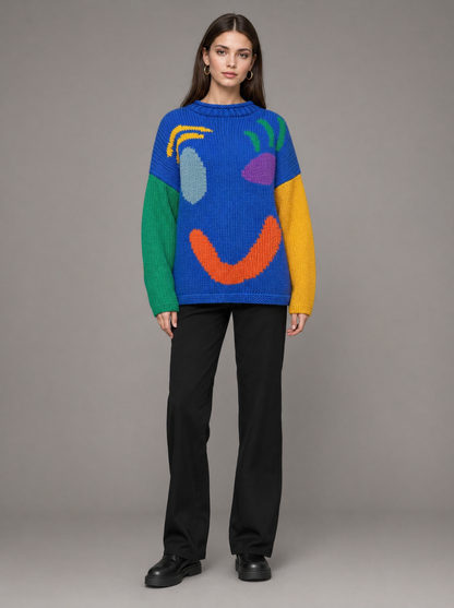 Women's Oversized Smiley Face Cardigan