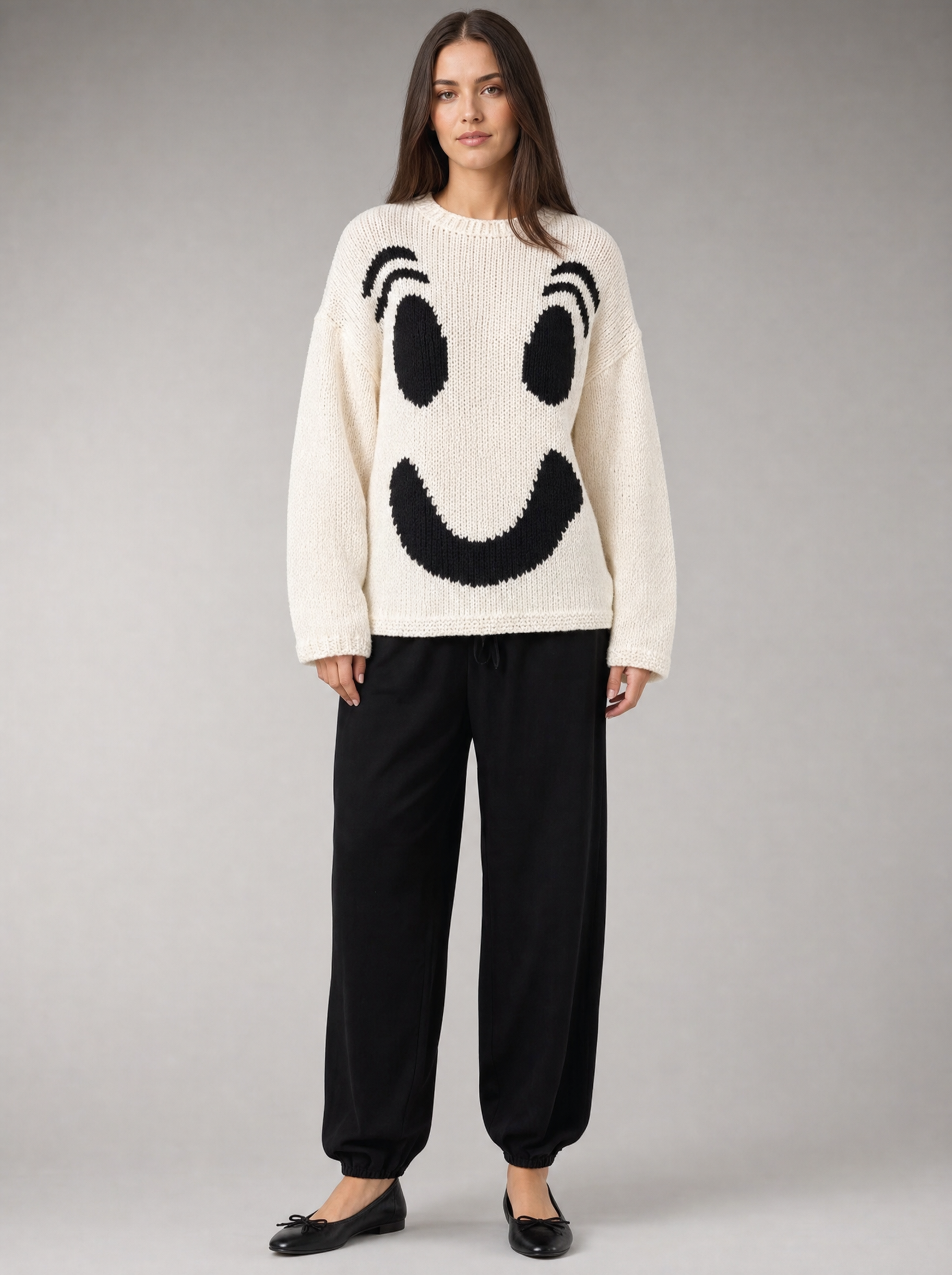 Women's Oversized Smiley Face Cardigan