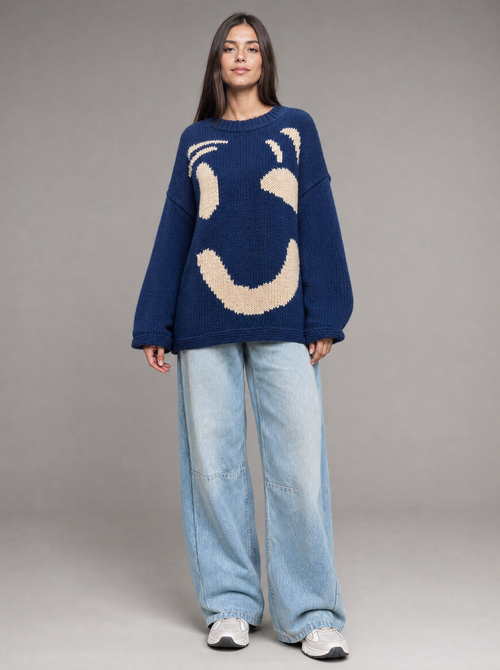 Women's Oversized Smiley Face Cardigan