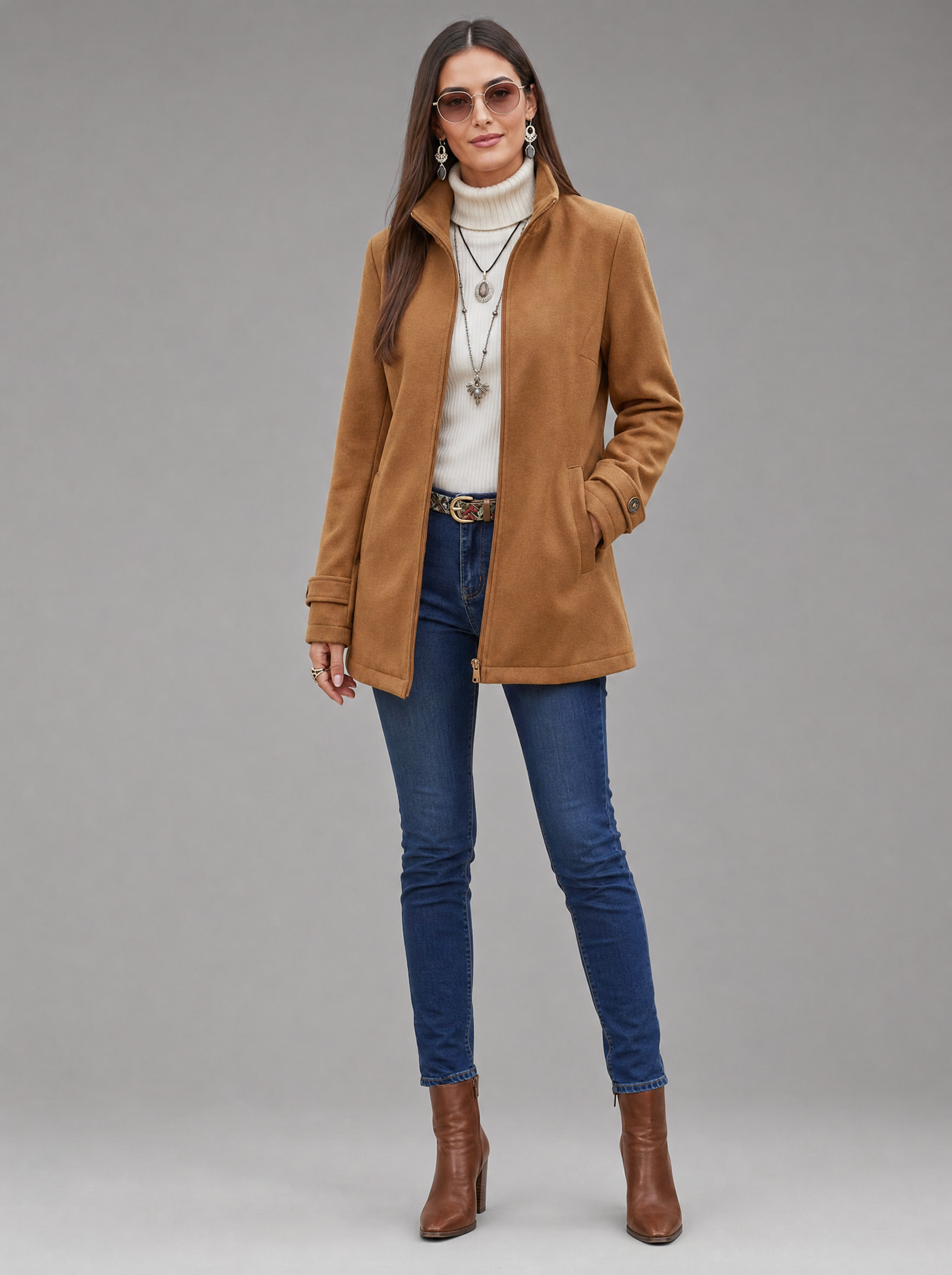 Women's Fluffy Winter Jacket with Stand Collar