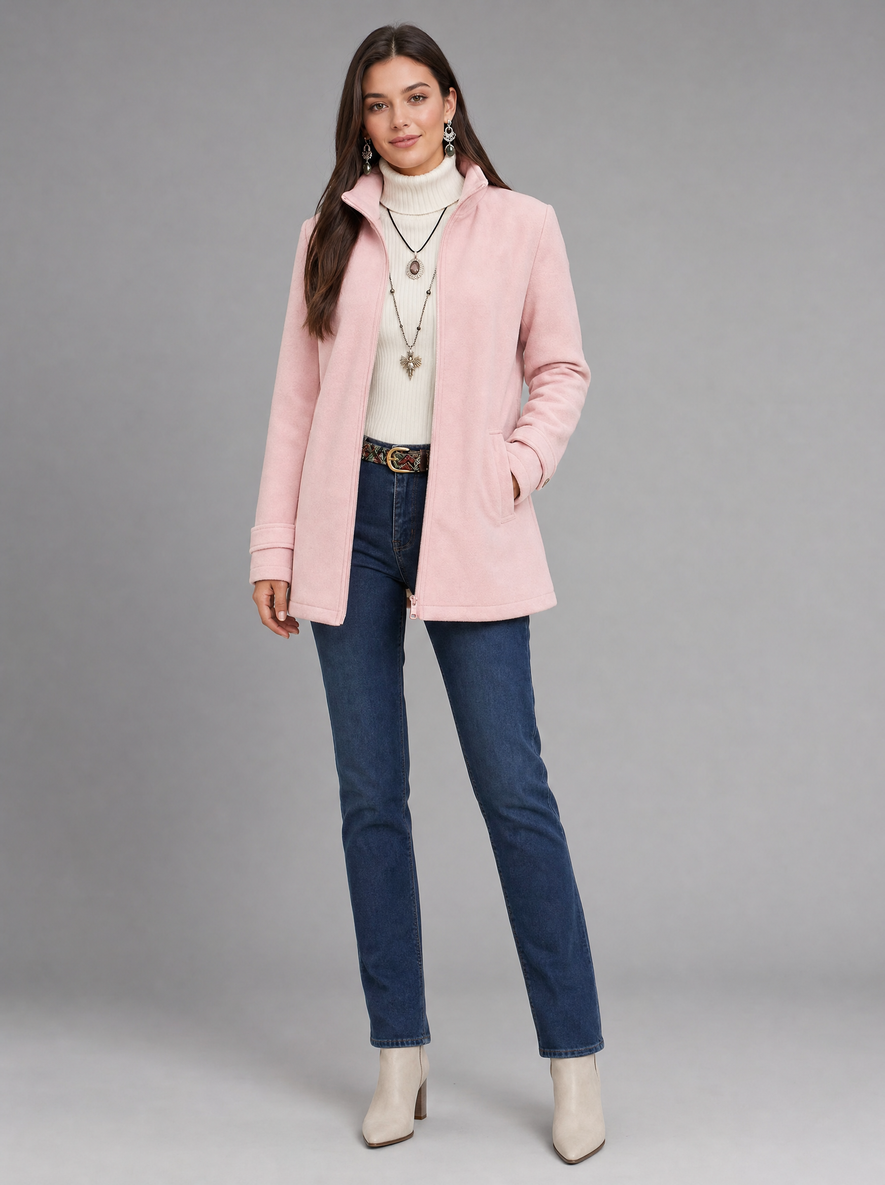 Women's Fluffy Winter Jacket with Stand Collar