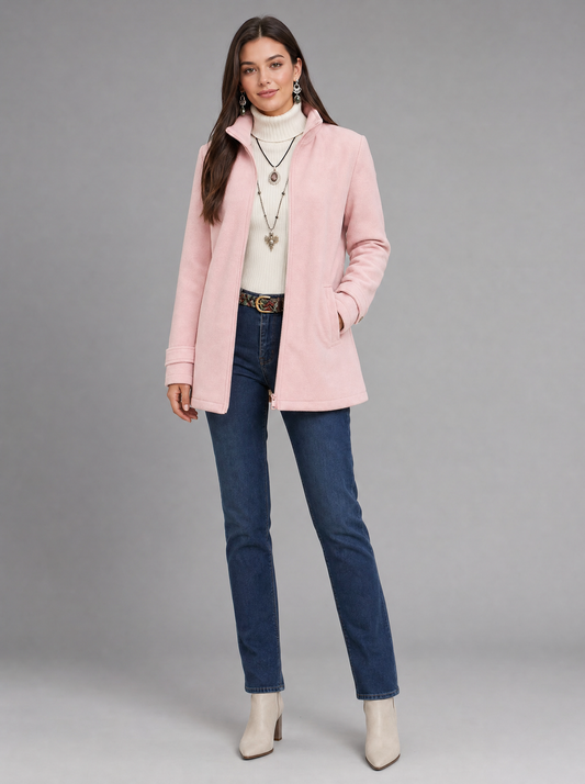 Women's Fluffy Winter Jacket with Stand Collar