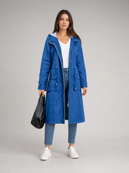 Women's Long Rain Jacket with Adjustable Hood | Waterproof Protection for All-Weather Wear