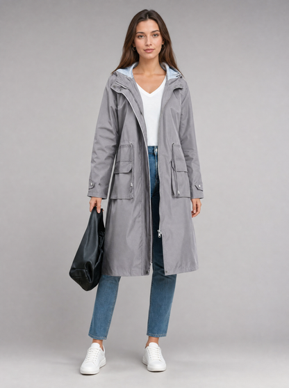 Women's Long Rain Jacket with Adjustable Hood | Waterproof Protection for All-Weather Wear