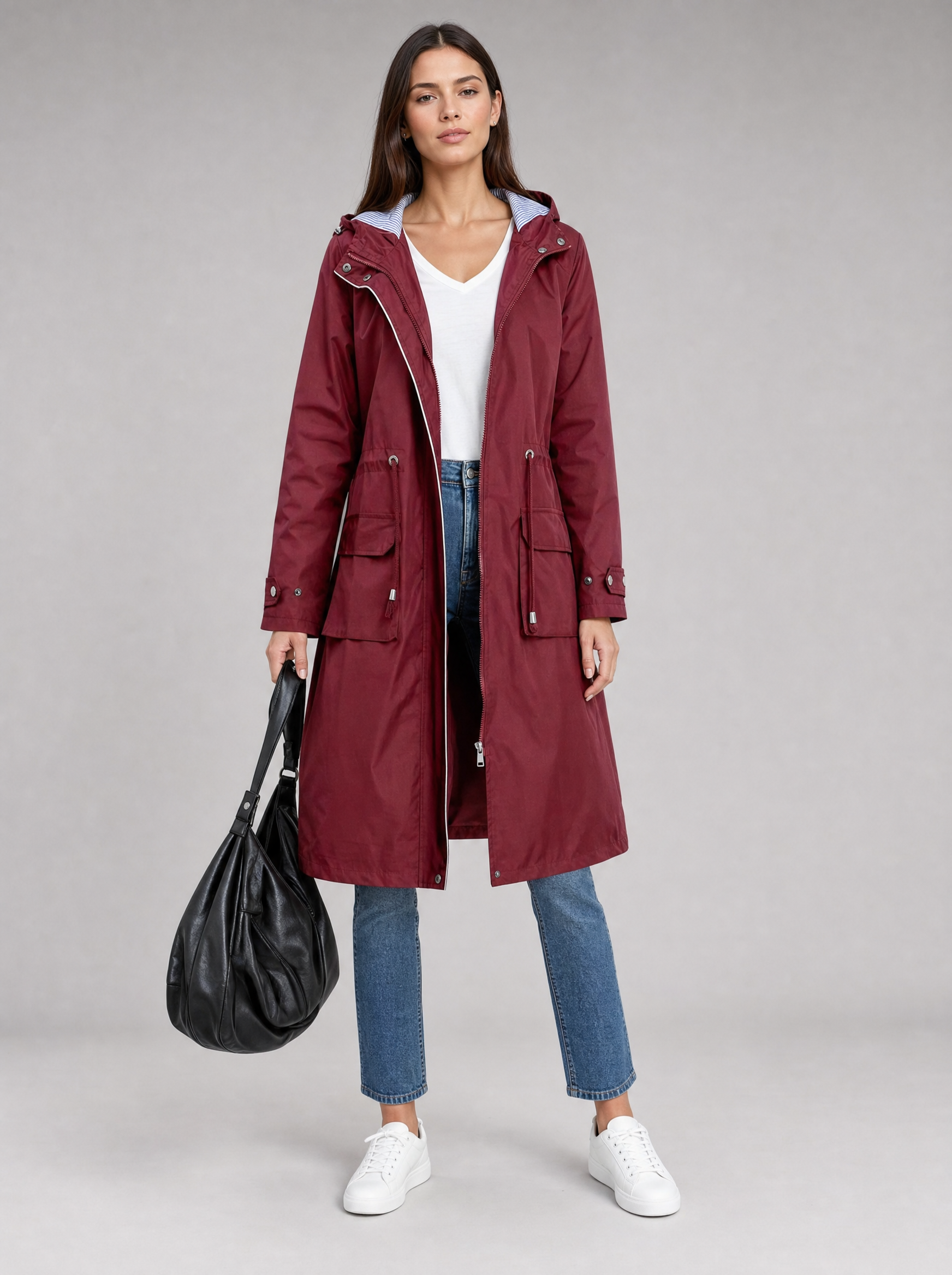 Women's Long Rain Jacket with Adjustable Hood | Waterproof Protection for All-Weather Wear