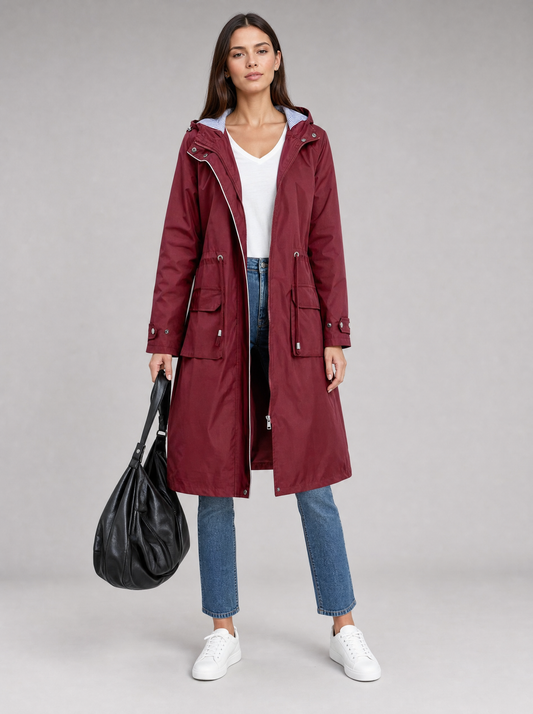Women's Long Rain Jacket with Adjustable Hood | Waterproof Protection for All-Weather Wear